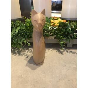 Vintage Hand carved Cat wooden 6” blonde wood Egyptian style